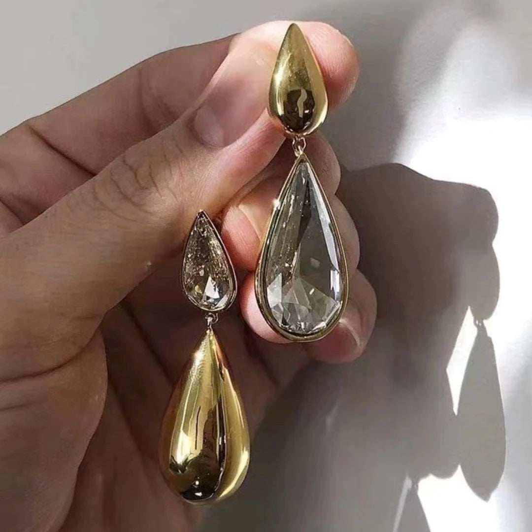 Fiji Teardrop Gold and Diamante Earrings