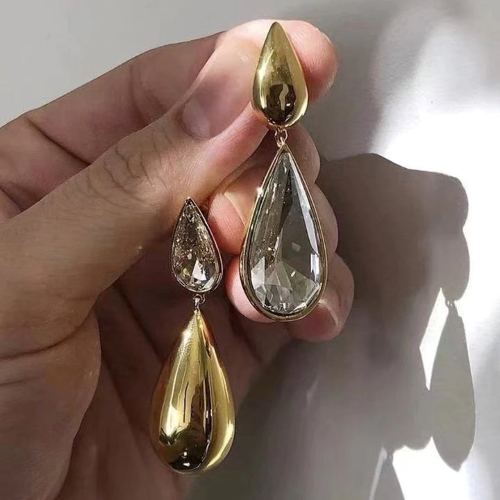 Fiji Teardrop Gold and Diamante Earrings